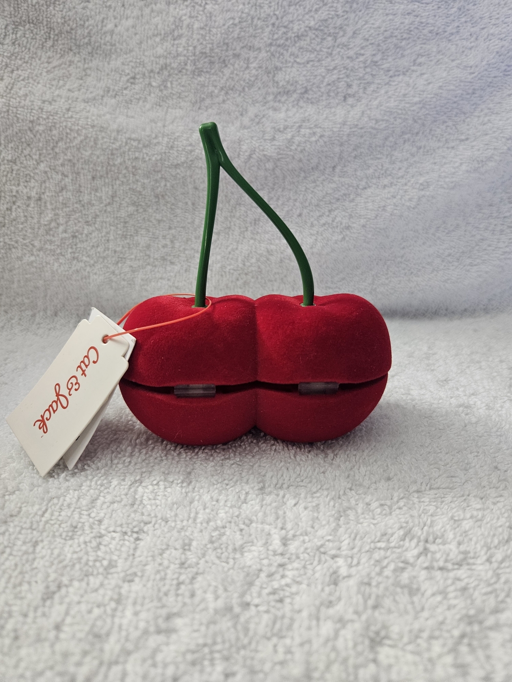 Cat & Jack Girls Cherry Jewelry Organizer Box Red Velvet Case - Askew Lid - Picture 3 of 8